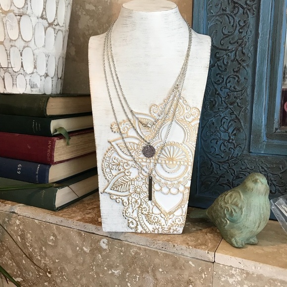 3 layer geometric and rhinestone choker necklace - Picture 3 of 8